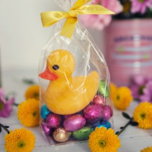 Yellow coloured white chocolate duckling