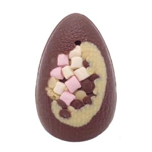 Dairy, gluten & soya fre, vegan egg with marshmallows and chocolate buttons