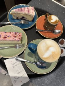 Tray of Coffee and Cake at Chocolate Fayre